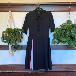 Black fit-and-flair dress with colorful inlay